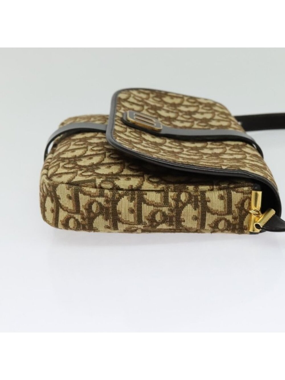 Authentic Christian Dior Trotter Canvas Shoulder Bag Brown Gold - Picture 12 of 16
